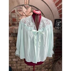 bed jacket satin lace aqua